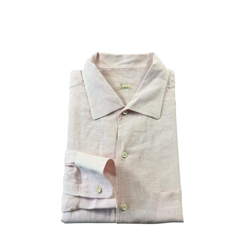 Malo Pink Checked‎ Pure Linen L/S Men's Button Front Size 52 Mint
